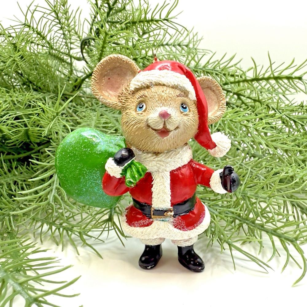 KSA Kurt Adler Santa Mouse Ornament Resin Christmas Figurine Glitter‎